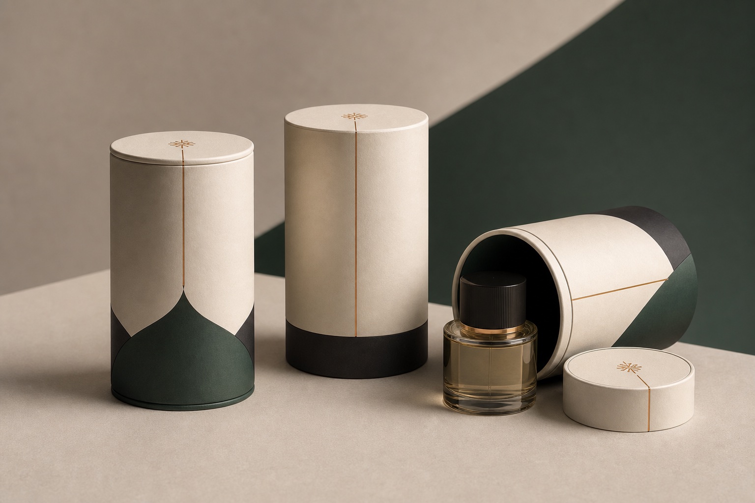 Concept visualization of refined cylindrical paper cans for fragrance packaging