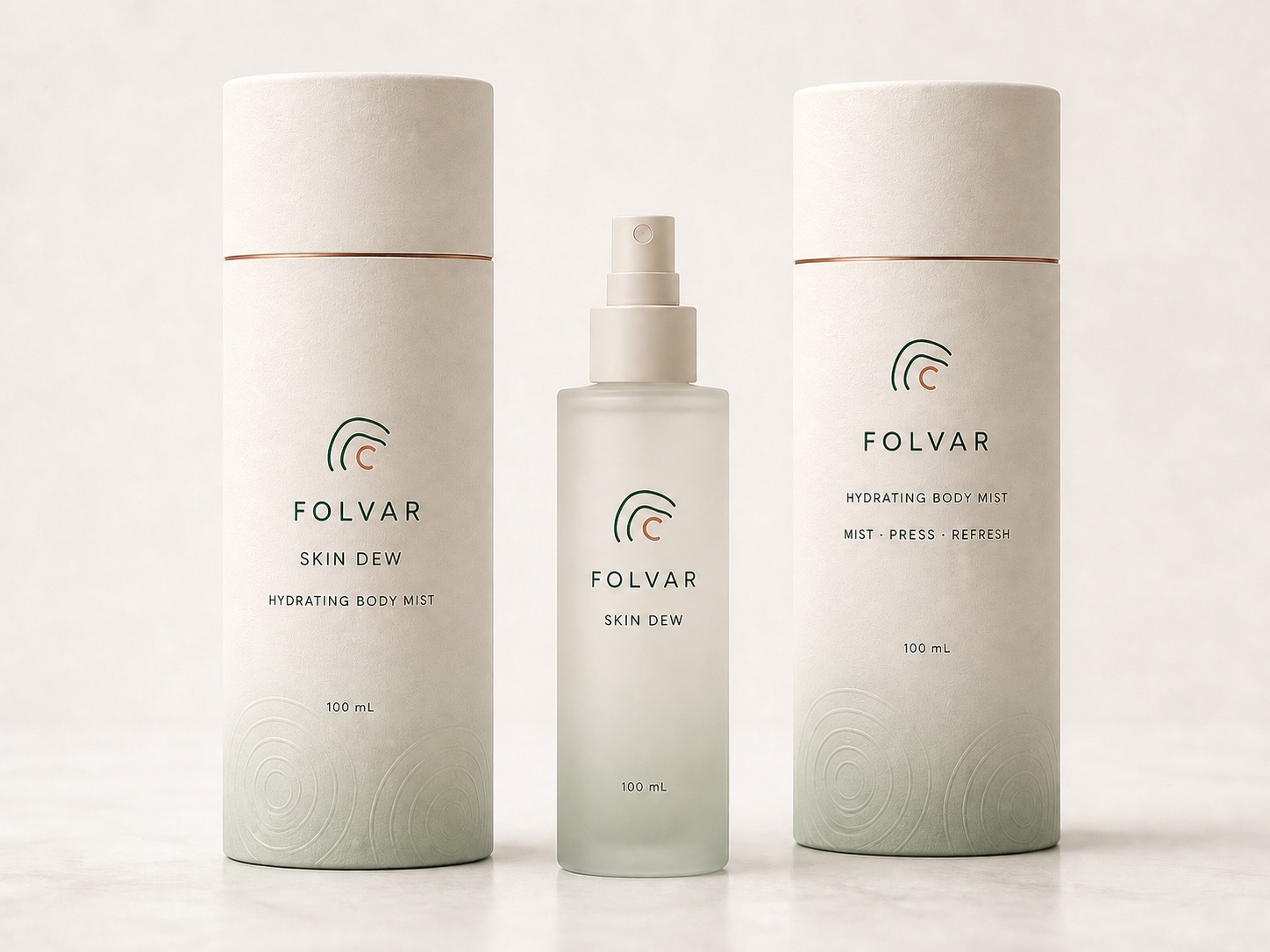 Confirmed Folvar Skin Dew paper-can design shown as a coordinated 3D render